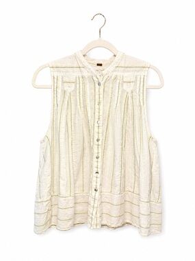 Free People White Button Front Sleeveless Top Size XS Boho Peplum